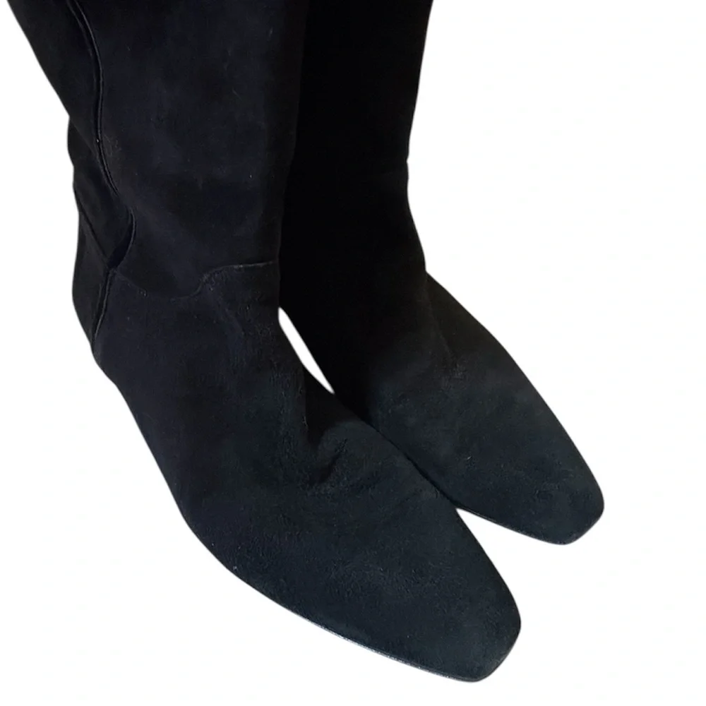 YSL Vintage High Black Suede Boots Over Knee Size 8.5